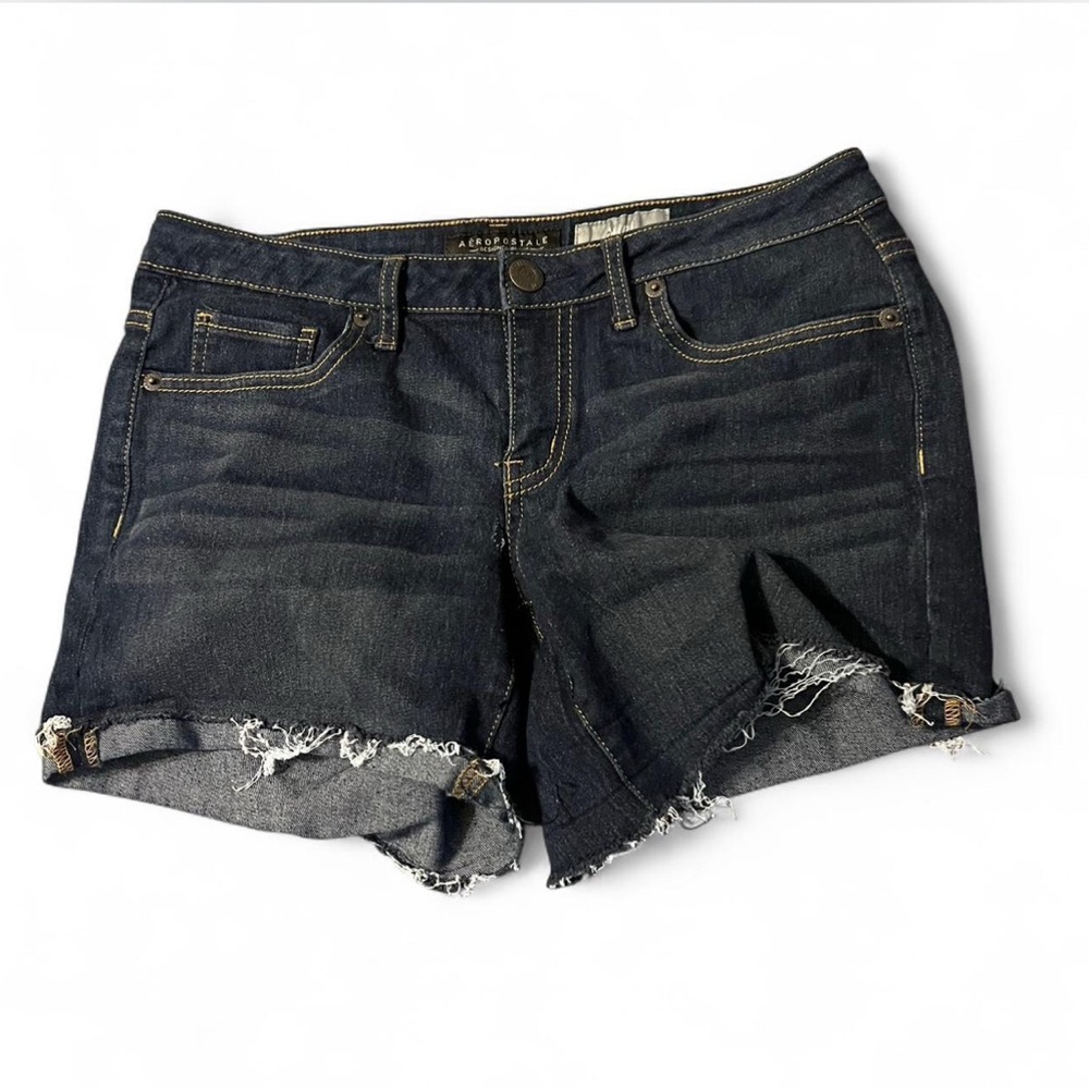 Aeropostale Dark Wash Frayed Jean Shorts